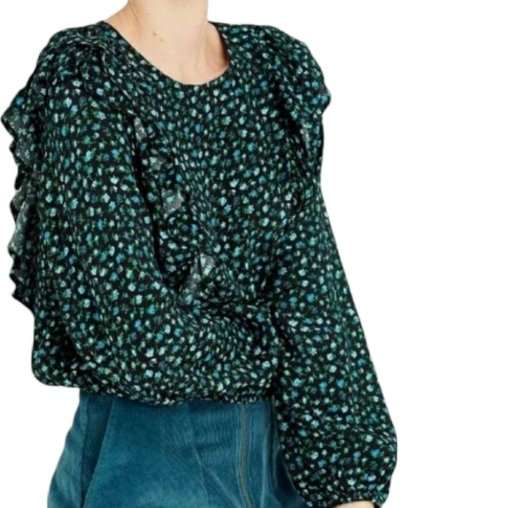 NWT Wild Fable Floral Ruffle Longsleeve Cropped Blouse